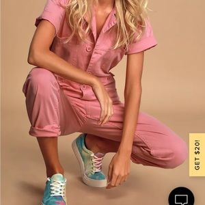 PISTOLA Grover Pink Denim Utility Jumpsuit